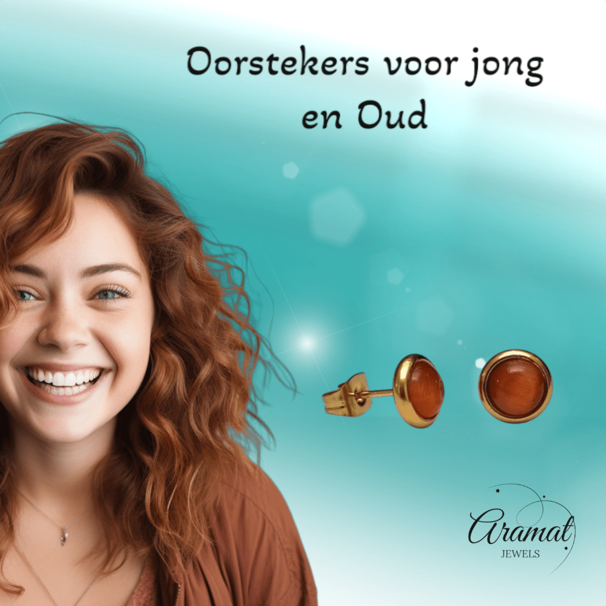 Kattenoog Oorbellen 8mm – Rood/Oranje Goudkleurig - Aramat Jewels - Oorbellen - cadeautip