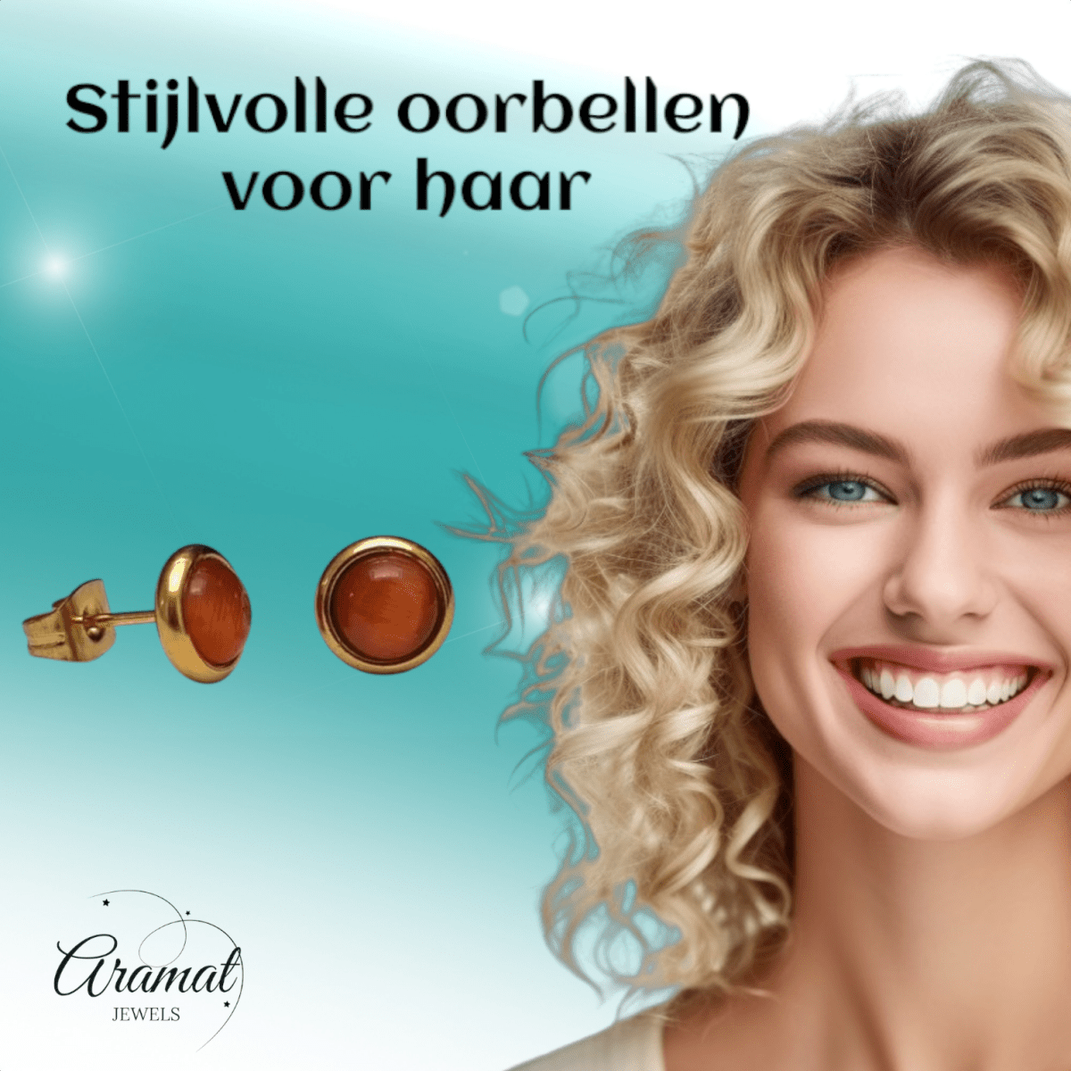 Kattenoog Oorbellen 8mm – Rood/Oranje Goudkleurig - Aramat Jewels - Oorbellen - cadeautip