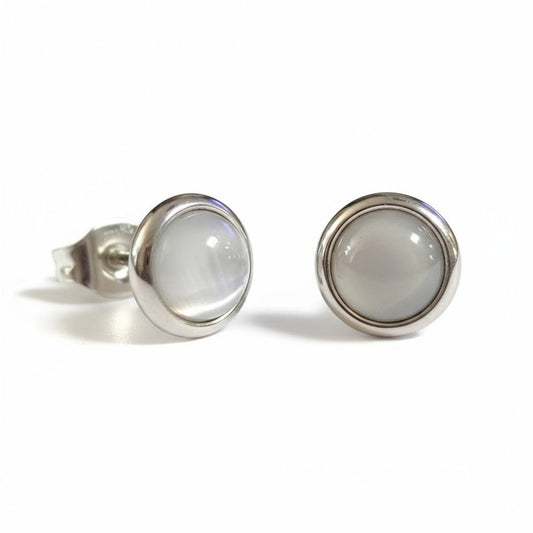 Kattenoog Oorbellen 8mm – Wit - Aramat Jewels - Oorbellen - cadeautip