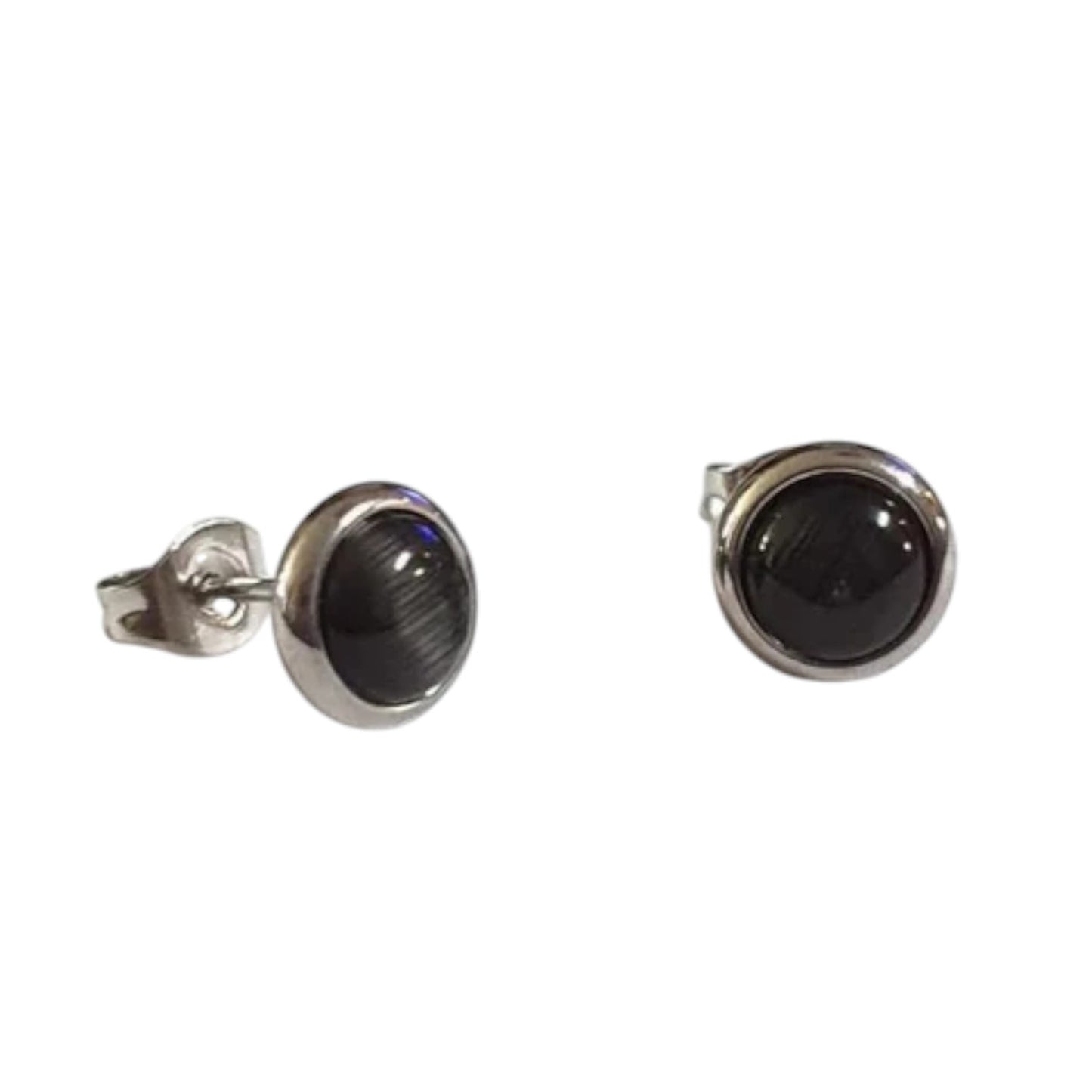 Stainless Steel Cat Eye Earrings 8mm – Black
