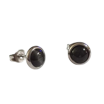 Stainless Steel Cat Eye Earrings 8mm – Black