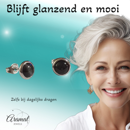 Stainless Steel Cat Eye Earrings 8mm – Black