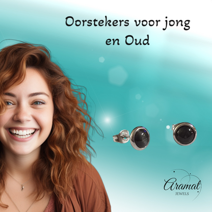 Stainless Steel Cat Eye Earrings 8mm – Black