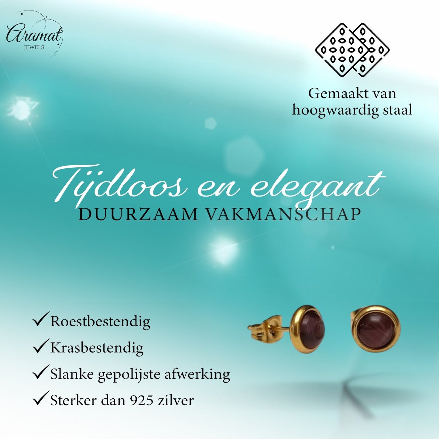 Boucles d'oreilles œil de chat 8 mm – Couleur or violet