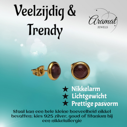 Boucles d'oreilles œil de chat 8 mm – Couleur or violet