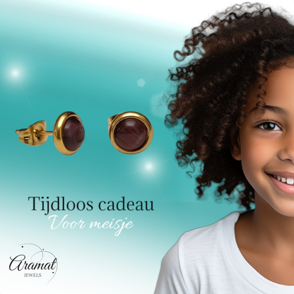 Boucles d'oreilles œil de chat 8 mm – Couleur or violet