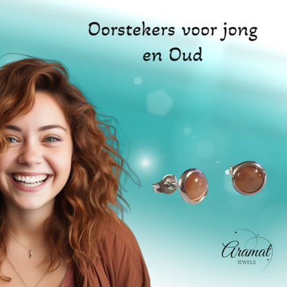 Boucles d'oreilles œil-de-chat en acier 8 mm – Orange/Rouge