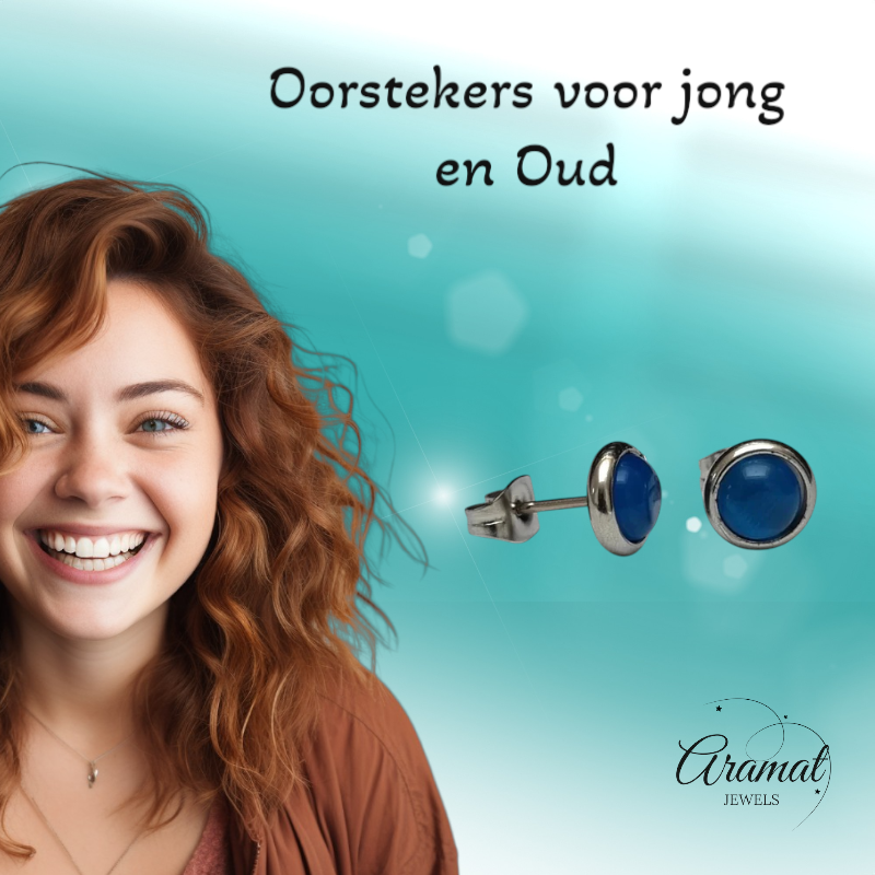 Boucles d'oreilles œil-de-chat en acier 8 mm – Bleu foncé