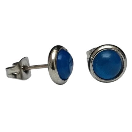 Boucles d'oreilles œil-de-chat en acier 8 mm – Bleu foncé