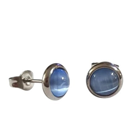 Boucles d'oreilles œil-de-chat en acier 8 mm – Bleu clair