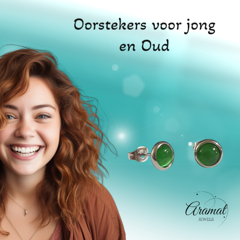Boucles d'oreilles œil-de-chat en acier 8 mm – Vert