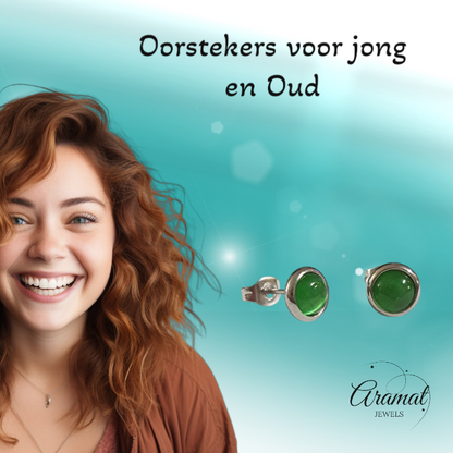 Boucles d'oreilles œil-de-chat en acier 8 mm – Vert