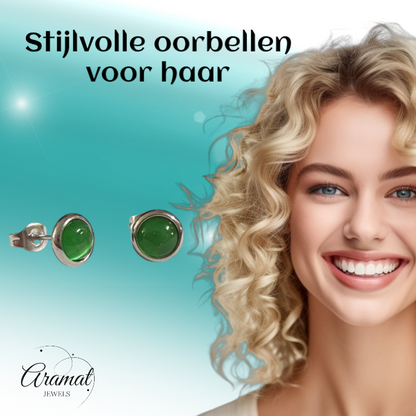 Boucles d'oreilles œil-de-chat en acier 8 mm – Vert