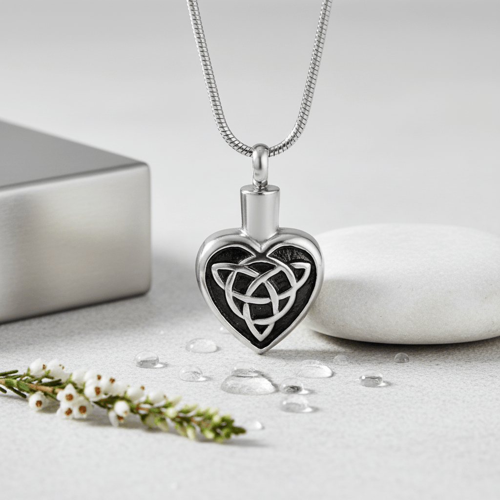 Keltisch as - hartje staal met zwarte triquetra - Aramat Jewels - Gedenkhangers - cadeautip