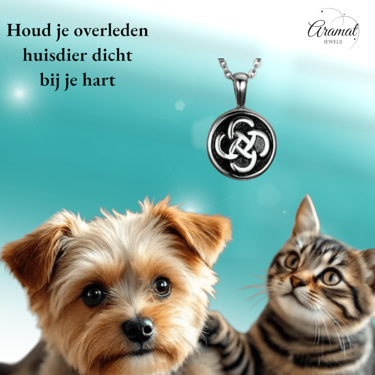Keltisch ronde as - hanger staal met zwarte knoop - Aramat Jewels - Gedenkhangers - cadeautip