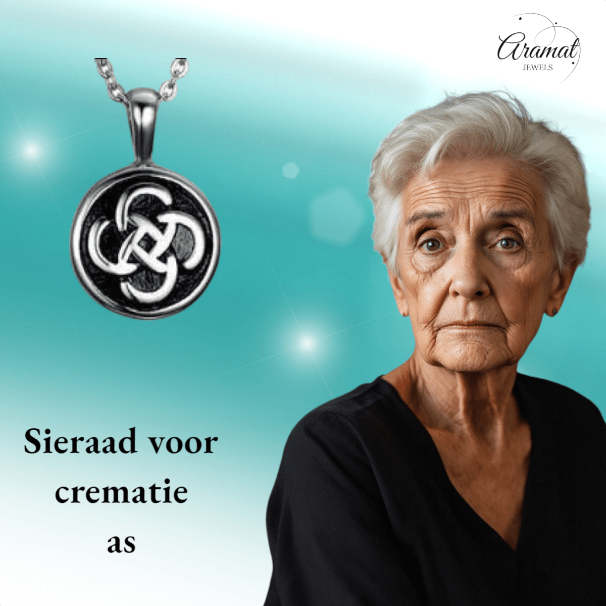 Keltisch ronde as - hanger staal met zwarte knoop - Aramat Jewels - Gedenkhangers - cadeautip