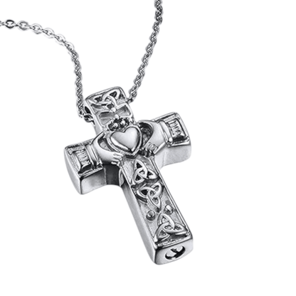 Keltische kruis ashanger staal met zwart emaille - Aramat Jewels - Gedenkhangers - cadeautip