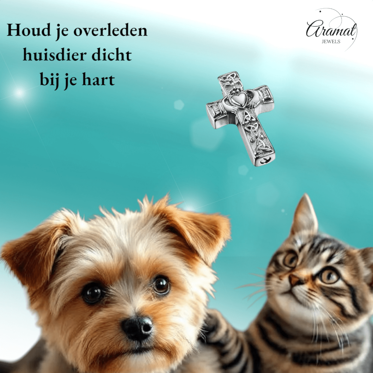 Keltische kruis ashanger staal met zwart emaille - Aramat Jewels - Gedenkhangers - cadeautip