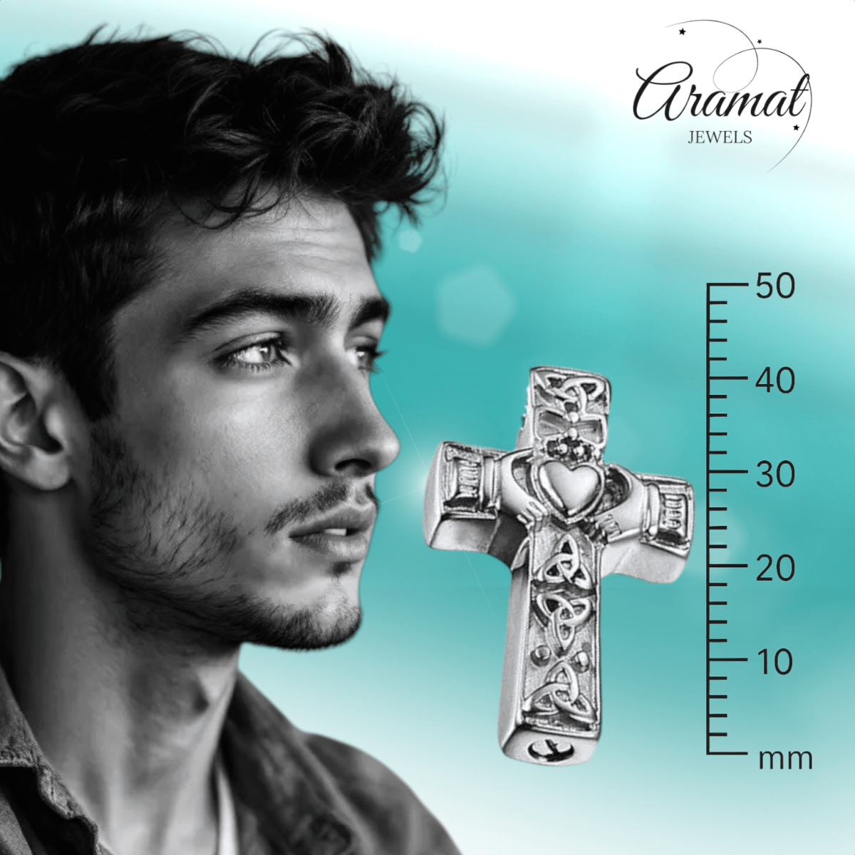 Keltische kruis ashanger staal met zwart emaille - Aramat Jewels - Gedenkhangers - cadeautip