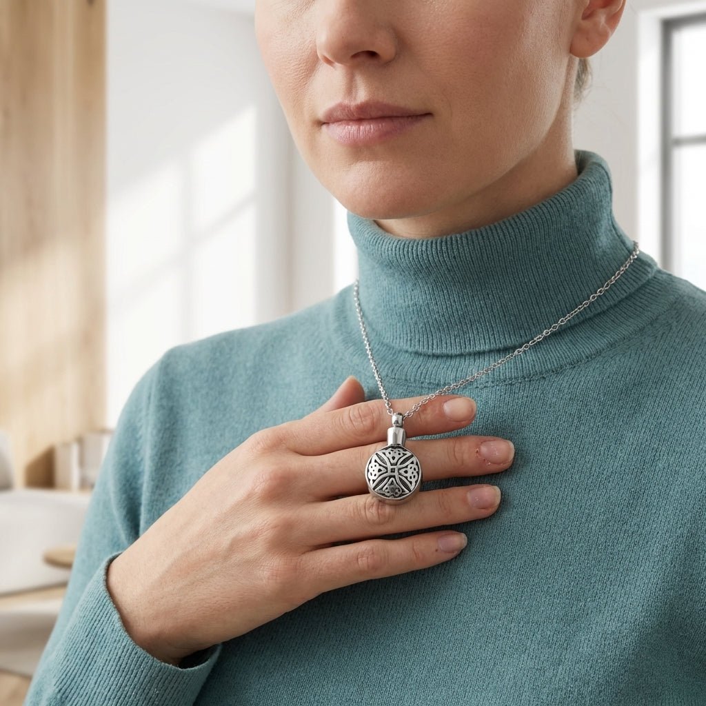 Keltische ronde ashanger staal triquetra zwart - Aramat Jewels - Gedenkhangers - cadeautip