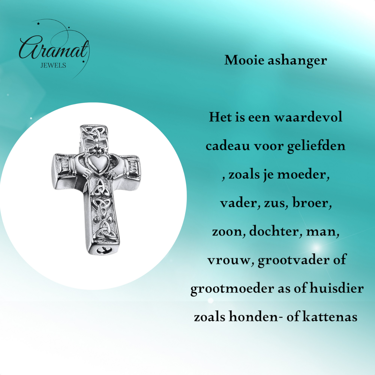 Celtic cross ash pendant steel with black enamel