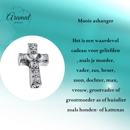 Celtic cross ash pendant steel with black enamel