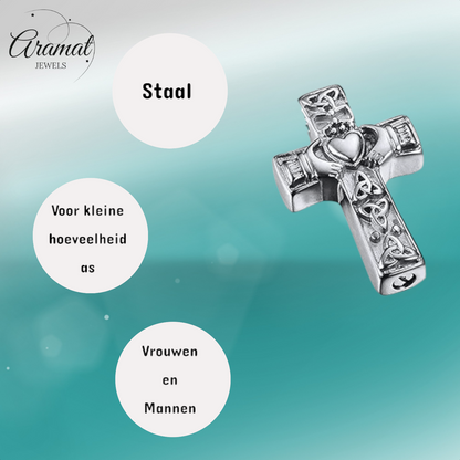 Celtic cross ash pendant steel with black enamel