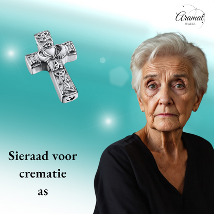 Celtic cross ash pendant steel with black enamel