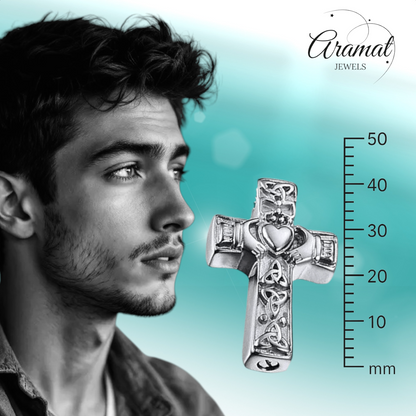 Celtic cross ash pendant steel with black enamel