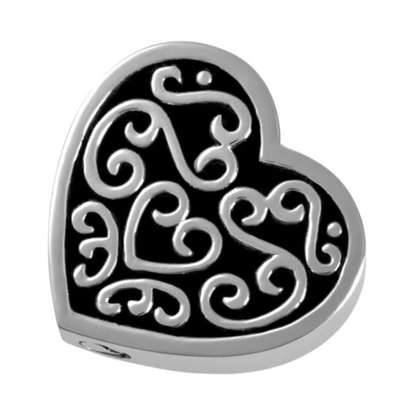 Decorated steel ash heart black enamel 2cm