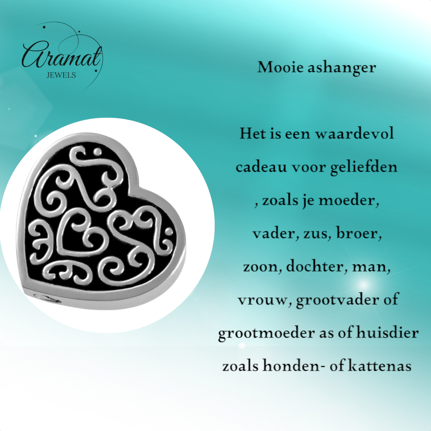 Decorated steel ash heart black enamel 2cm