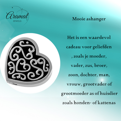 Decorated steel ash heart black enamel 2cm