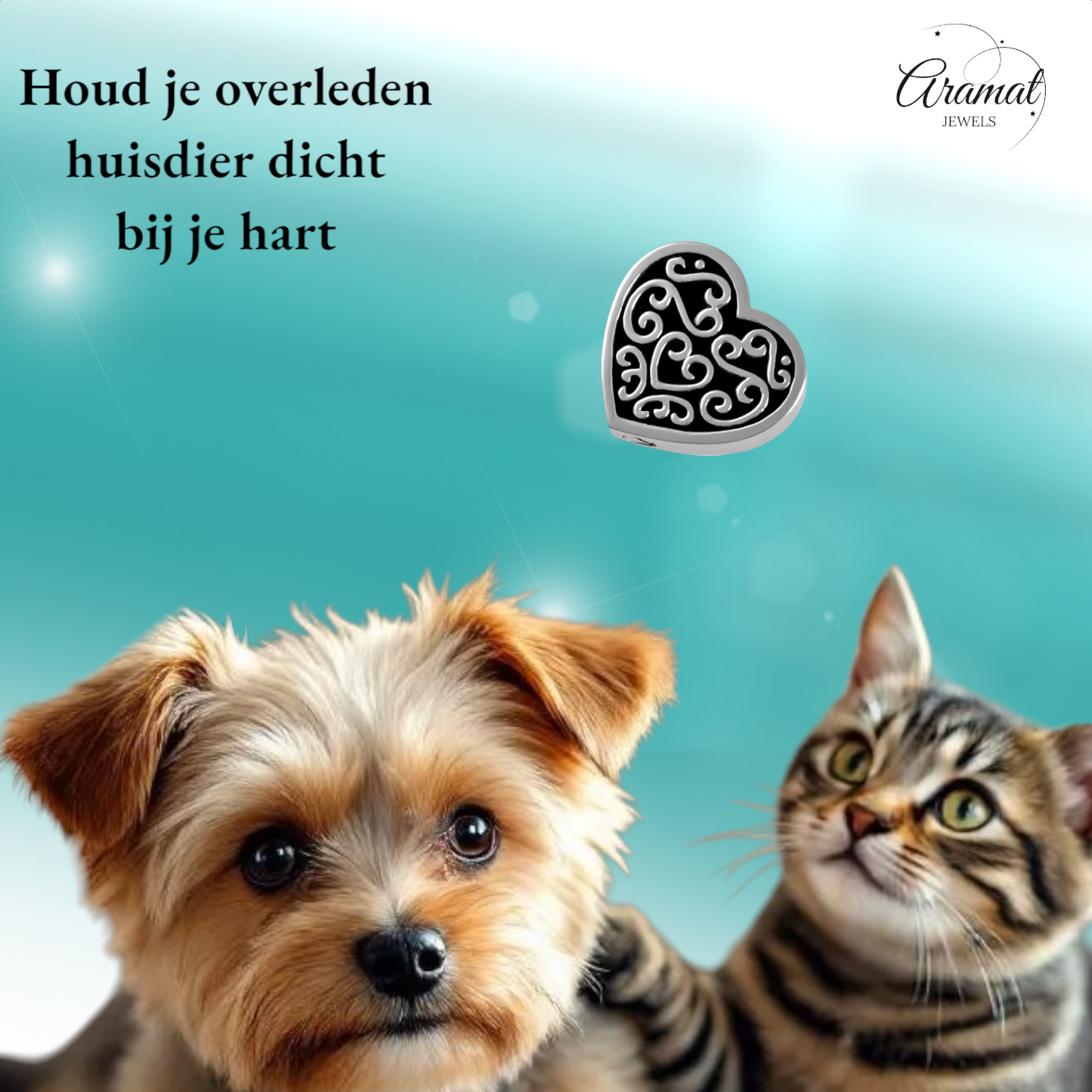 Decorated steel ash heart black enamel 2cm