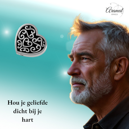 Decorated steel ash heart black enamel 2cm