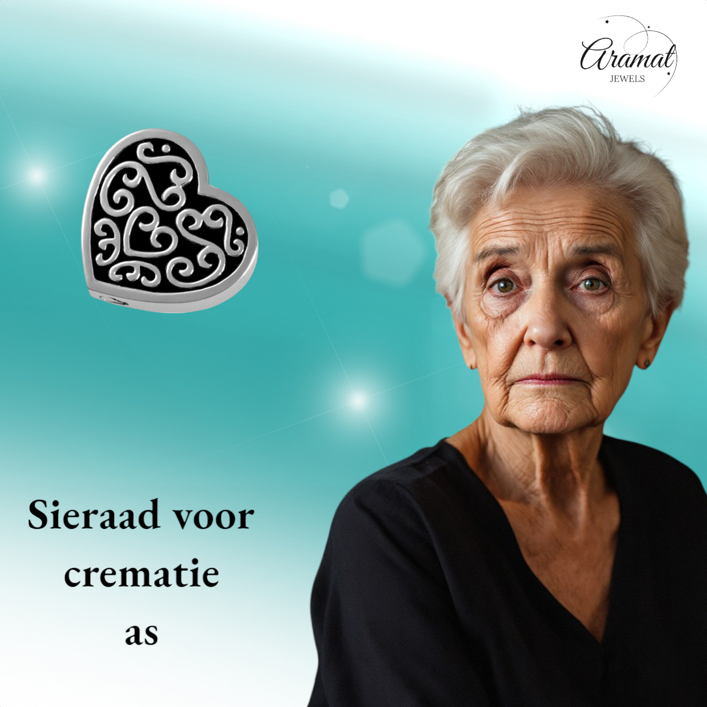 Decorated steel ash heart black enamel 2cm