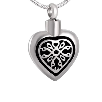 Elegant Celtic ash heart made of steel with black enamel