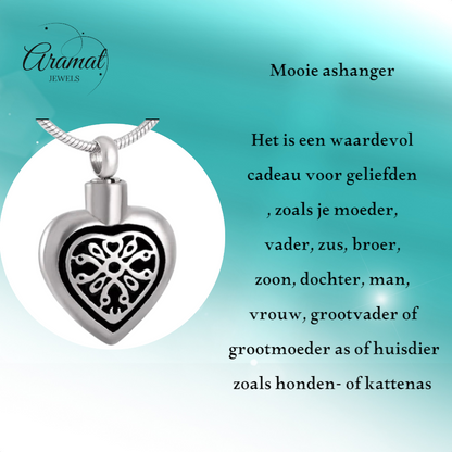 Elegant Celtic ash heart made of steel with black enamel