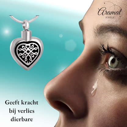 Elegant Celtic ash heart made of steel with black enamel