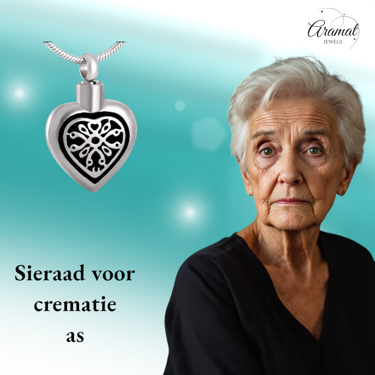 Elegant Celtic ash heart made of steel with black enamel