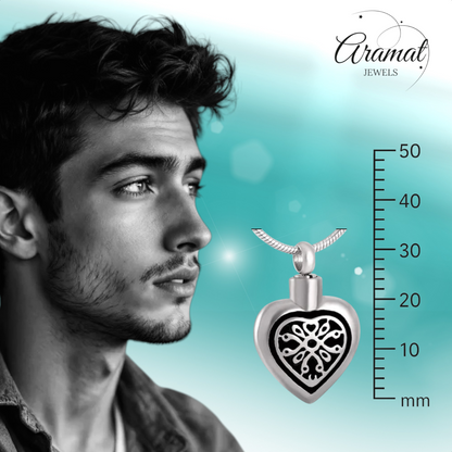 Elegant Celtic ash heart made of steel with black enamel