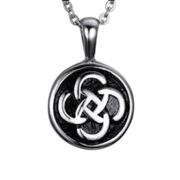 Celtic round ash pendant steel with black knot