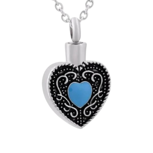 Celtic heart ash pendant steel blue enamel 3cm