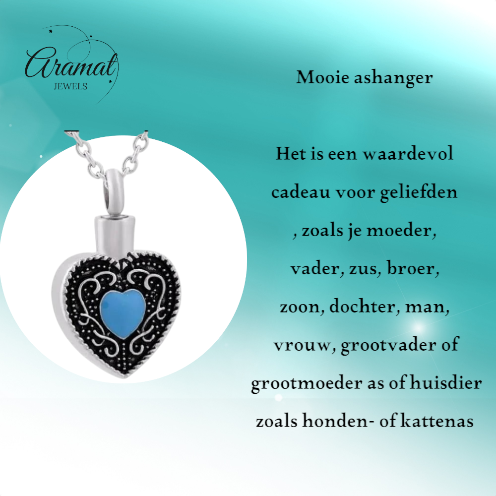 Celtic heart ash pendant steel blue enamel 3cm