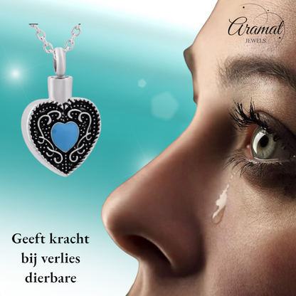 Celtic heart ash pendant steel blue enamel 3cm