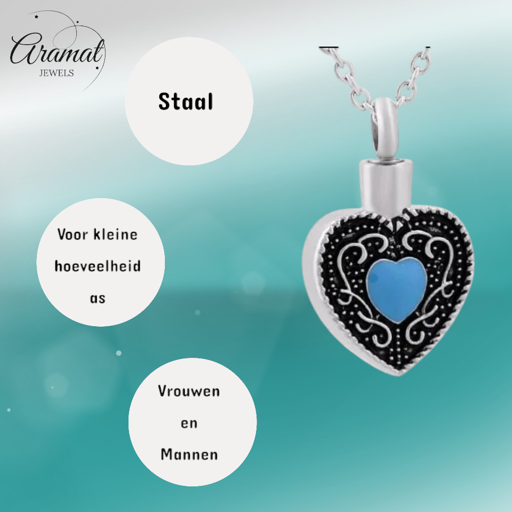 Celtic heart ash pendant steel blue enamel 3cm