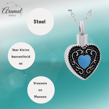 Celtic heart ash pendant steel blue enamel 3cm