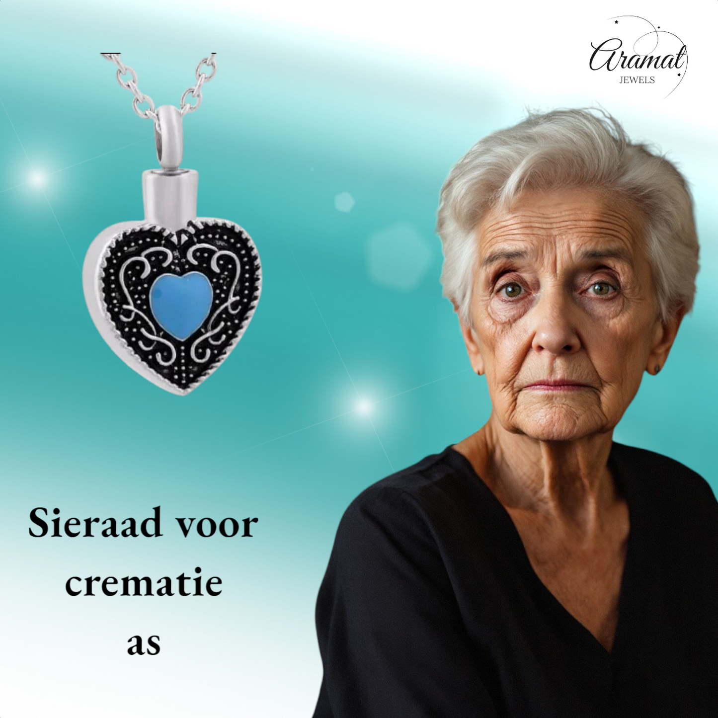 Celtic heart ash pendant steel blue enamel 3cm