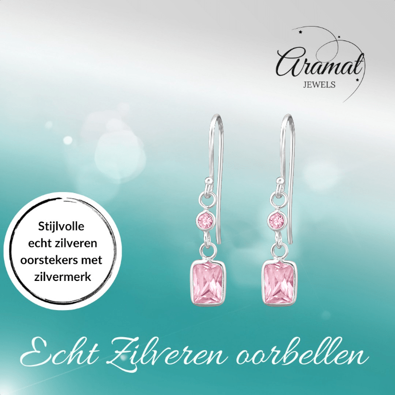 Kinder Oorhangers Roze Zirkonia - 925 Zilver - oor2465 - 27701 - Oorhangers kopen# - 25mm - 925 Zilver - alles