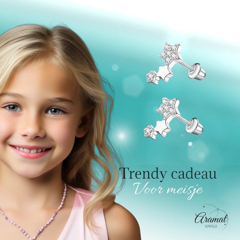 Kinderoorbellen sterren RVS 10x6mm - Schroefsluiting - Aramat Jewels - Oorbellen - cadeautip