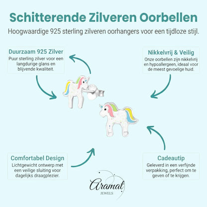 Kinderoorbellen Zilver - Eenhoorn Pastelkleuren - Aramat Jewels - Oorbellen - cadeautip